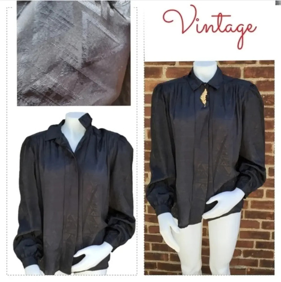 Vintage Ship N Shore black button down blouse 14 - Picture 1 of 9